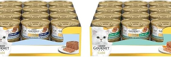 Cibo umido per gatti in mousse al pesce, multipack 24 lattine