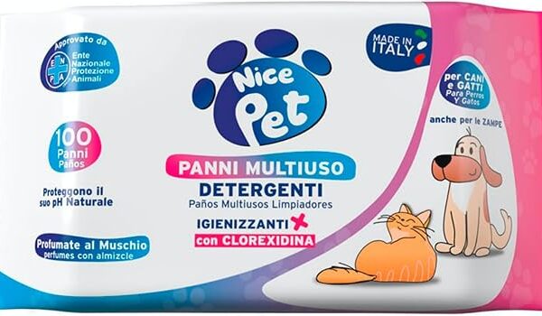 Salviette umidificate detergenti per cani e gatti, 100 pezzi