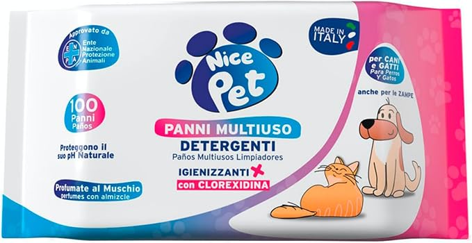 Salviette umidificate detergenti per cani e gatti, 100 pezzi